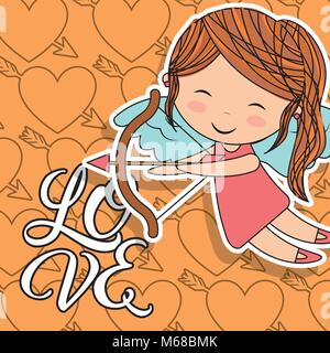 Amour cupidon fille avec ailes bow et coeur fond flèche vector illustration Illustration de Vecteur