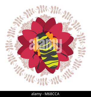 Fleur rouge avec bee natural ronde décoration trame quitte vector illustration Illustration de Vecteur