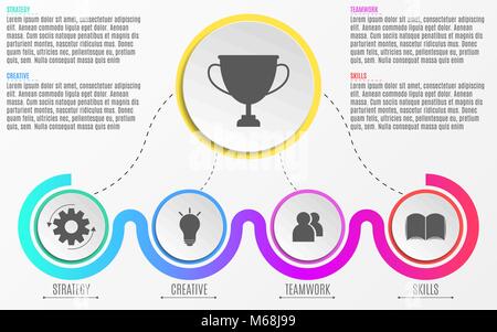 L'infographie moderne. Schéma abstrait dans un appartement de style réaliste et cercles de papier des lignes. Étapes de la réussite. La qualité du travail et de stratégie. Je vecteur Illustration de Vecteur