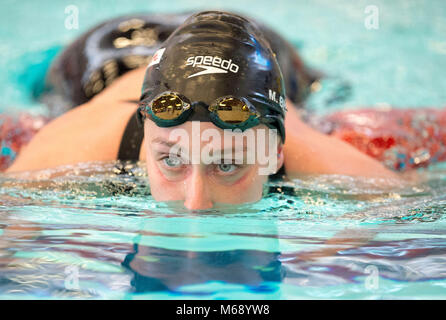 Mireia Belmonte de l'Espagne après avoir remporté sa chaleur dans le Women's 400m GI pendant la première journée de l'EISM 2018 Championnats britanniques et à la Royal Commonwealth Pool, Édimbourg. Banque D'Images