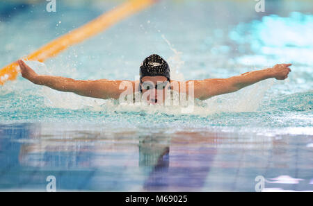 Mireia Belmonte de l'Espagne sur sa façon de gagner sa chaleur dans le Women's 400m GI pendant la première journée de l'EISM 2018 Championnats britanniques et à la Royal Commonwealth Pool, Édimbourg. Banque D'Images