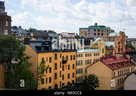 Enseigne publicitaire de Södermalm, à Stockholm, Suède. Banque D'Images