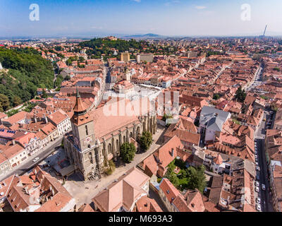 L'église noire de Brasov, Roumanie, vue aérienne Banque D'Images