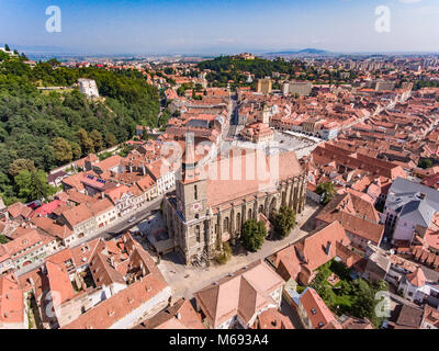 L'église noire de Brasov, Roumanie, vue aérienne Banque D'Images