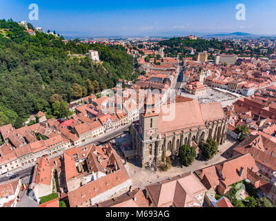 L'église noire de Brasov, Roumanie, vue aérienne Banque D'Images