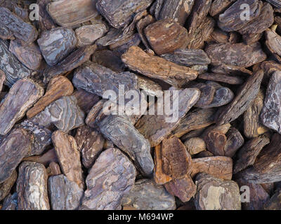 Gros morceaux d'écorce détaillée contexte photo. L'écorce de couleur et texture naturellement pièces utilisées dans l'aménagement paysager du jardin. Banque D'Images