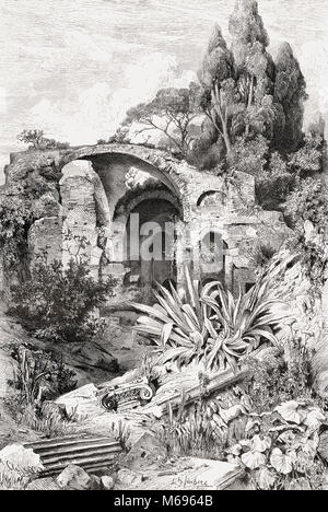 Les ruines de la Villa d'Hadrien à Tivoli, la rue, l'agglomération de la ville de Rome, Latium, Italie Banque D'Images