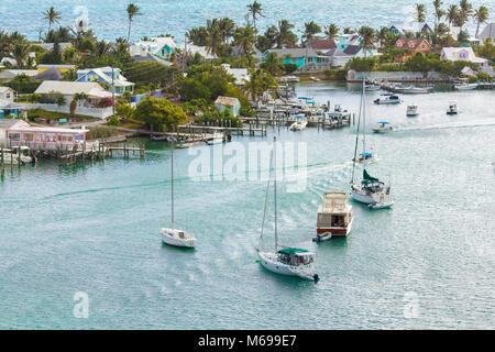 Vue aérienne de Hopetown dans les îles Abacos, Bahamas Banque D'Images