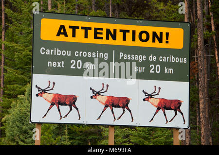 Caribou Crossing sign, Jasper National Park, Alberta, Canada Banque D'Images