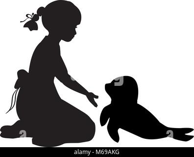 Silhouette fille assise genoux vous attireront-phoques .joint protection Illustration de Vecteur