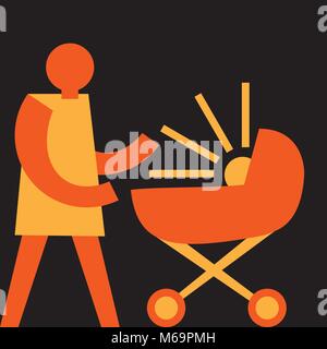 Le bonheur de la maternité, maman avec la poussette Illustration de Vecteur