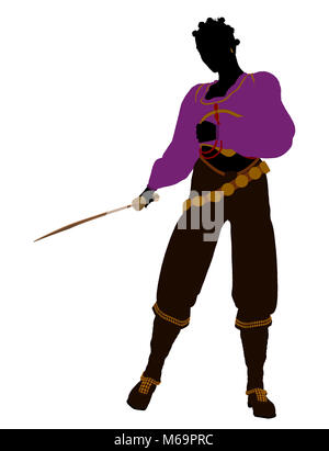 African American female silhouette pirate sur fond blanc Banque D'Images