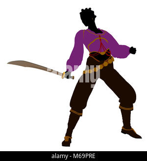 African American female silhouette pirate sur fond blanc Banque D'Images