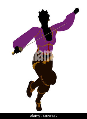 African American female silhouette pirate sur fond blanc Banque D'Images