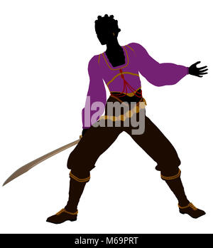 African American female silhouette pirate sur fond blanc Banque D'Images