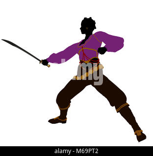 African American female silhouette pirate sur fond blanc Banque D'Images