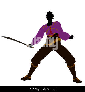 African American female silhouette pirate sur fond blanc Banque D'Images