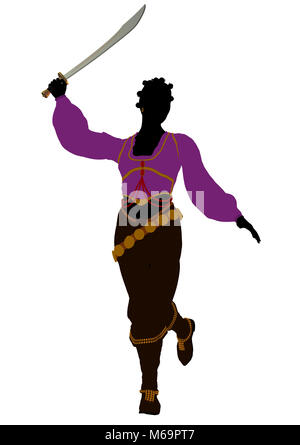 African American female silhouette pirate sur fond blanc Banque D'Images