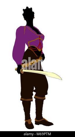 African American female silhouette pirate sur fond blanc Banque D'Images