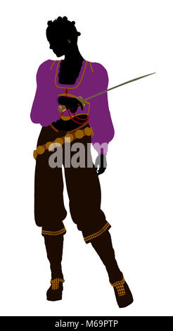 African American female silhouette pirate sur fond blanc Banque D'Images