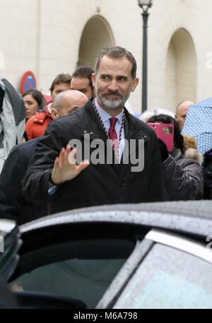 Noticia Asociada : REY FELIPE VI JÉSUS BASILIQUE MEDINACELI FAMILIA REAL FELIPE DE BORBON Y GRECIA ; 02/03/2018 Le roi d'Espagne visite le Christ d'Mdinaceli EP888/cordon press Banque D'Images