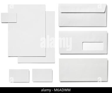 Collection de différents modèles d'impression d'affaires blanc sur fond blanc. Chacun est tourné séparément Banque D'Images