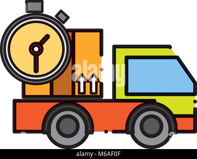 Une ligne pointillée truck transport avec box et chronomètre Illustration de Vecteur