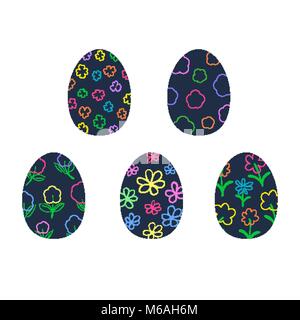 Ensemble d'oeufs de Pâques colorés peint avec motif floral Illustration de Vecteur