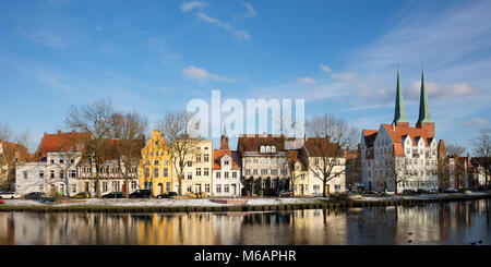 Malerwinkel avec cathédrale sur Obertrave, Vieille Ville, Lübeck, Schleswig-Holstein, Allemagne Banque D'Images