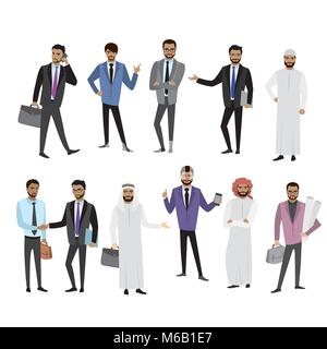 Big set cartoon hommes arabes, dans des vêtements différents et caractère, isolé sur blanc, vector illustration Illustration de Vecteur