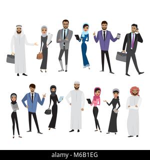 Big cartoon ensemble d'hommes et de femmes arabes dans des vêtements différents et caractères, isolé sur blanc, vector illustration Illustration de Vecteur