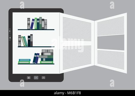 Vector illustration d'une tablette moderne portable e-Book Reader avec des pages de livre. Illustration de Vecteur