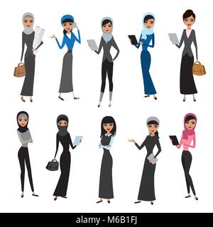 Set cute cartoon femmes arabes.différents personnages et les vêtements. isolé sur fond blanc. Vector illustration Illustration de Vecteur