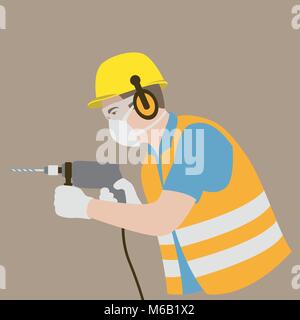 Forer dans travailleur helmet vector illustration style plat côté profil Illustration de Vecteur