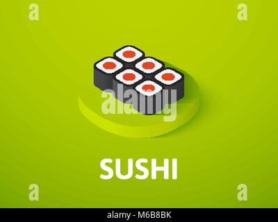 Icône isométrique Sushi, isolée sur un fond de couleur Illustration de Vecteur