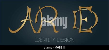 AR ET DE - Ensemble de luxe élégant monogramme doré sur fond sombre Illustration de Vecteur
