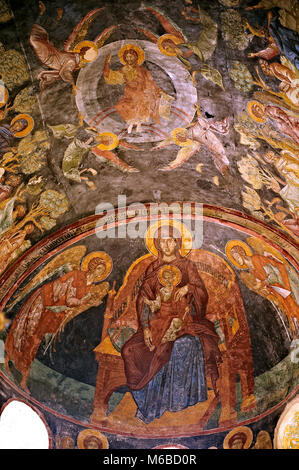 Fresque de la Madone, Vierge Marie, dans le monastère orthodoxe byzantin de Pantanassa , fresques et icônes byzantines montrant, Mystras , Sparte, la Pelo Banque D'Images