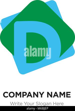 Résumé lettre D Modèle de conception de logo. Icône vecteur bleu et vert sur fond bleu. Illustration de Vecteur