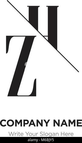 Résumé lettre ZH,HZ modèle de conception de logo, noir & blanc Alphabet lettres initiales Nom de l'entreprise concept. Télévision ligne mince segments reliés les uns aux autres Illustration de Vecteur