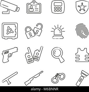 Agent de sécurité système de sécurité ou icônes fine ligne Vector Illustration Set Illustration de Vecteur