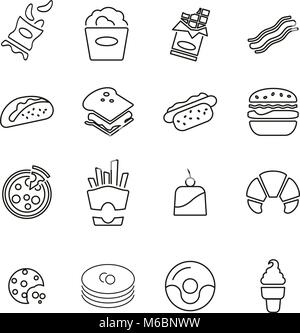Snack ou Junk Food Icons Set vector Illustration Ligne mince Illustration de Vecteur