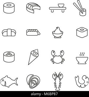Icônes de fruits de mer ou sushi Fine Ligne Vector Illustration Set Illustration de Vecteur