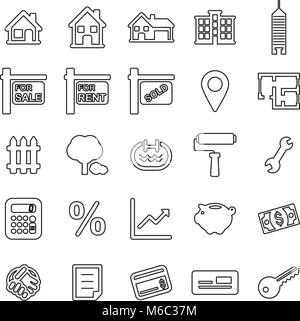 Marché de l'immobilier ou courtier immobilier icônes fine ligne Vector Illustration Set Illustration de Vecteur