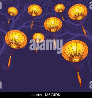 Fairy-lumières. Lanternes chinoises traditionnelles grandes. Illustration de Vecteur