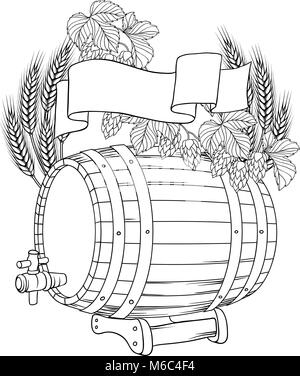 Vector illustration d'un baril, houblon whea mug Illustration de Vecteur