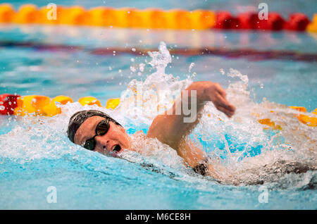 Mireia Belmonte sur son chemin pour gagner le 800m nage libre lors de la deuxième journée de l'EISM 2018 Championnats britanniques et à la Royal Commonwealth Pool, Édimbourg. Banque D'Images