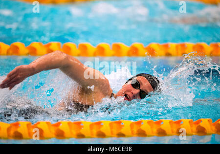 Mireia Belmonte sur son chemin pour gagner le 800m nage libre lors de la deuxième journée de l'EISM 2018 Championnats britanniques et à la Royal Commonwealth Pool, Édimbourg. Banque D'Images