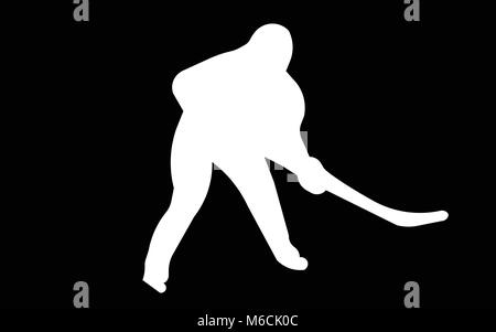 White girl hockey player silhouette sur fond noir Illustration de Vecteur