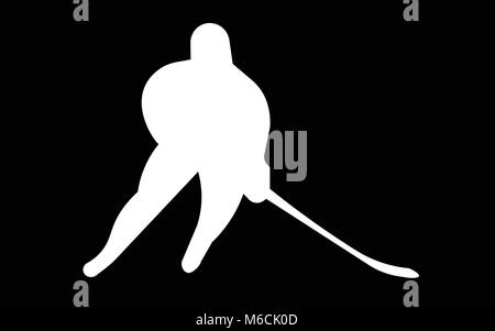 White girl hockey player silhouette sur fond noir Illustration de Vecteur