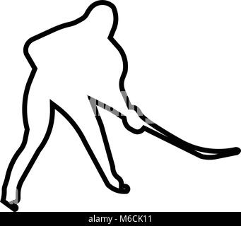 Joueur de hockey fille contour silhouette sur fond blanc Illustration de Vecteur